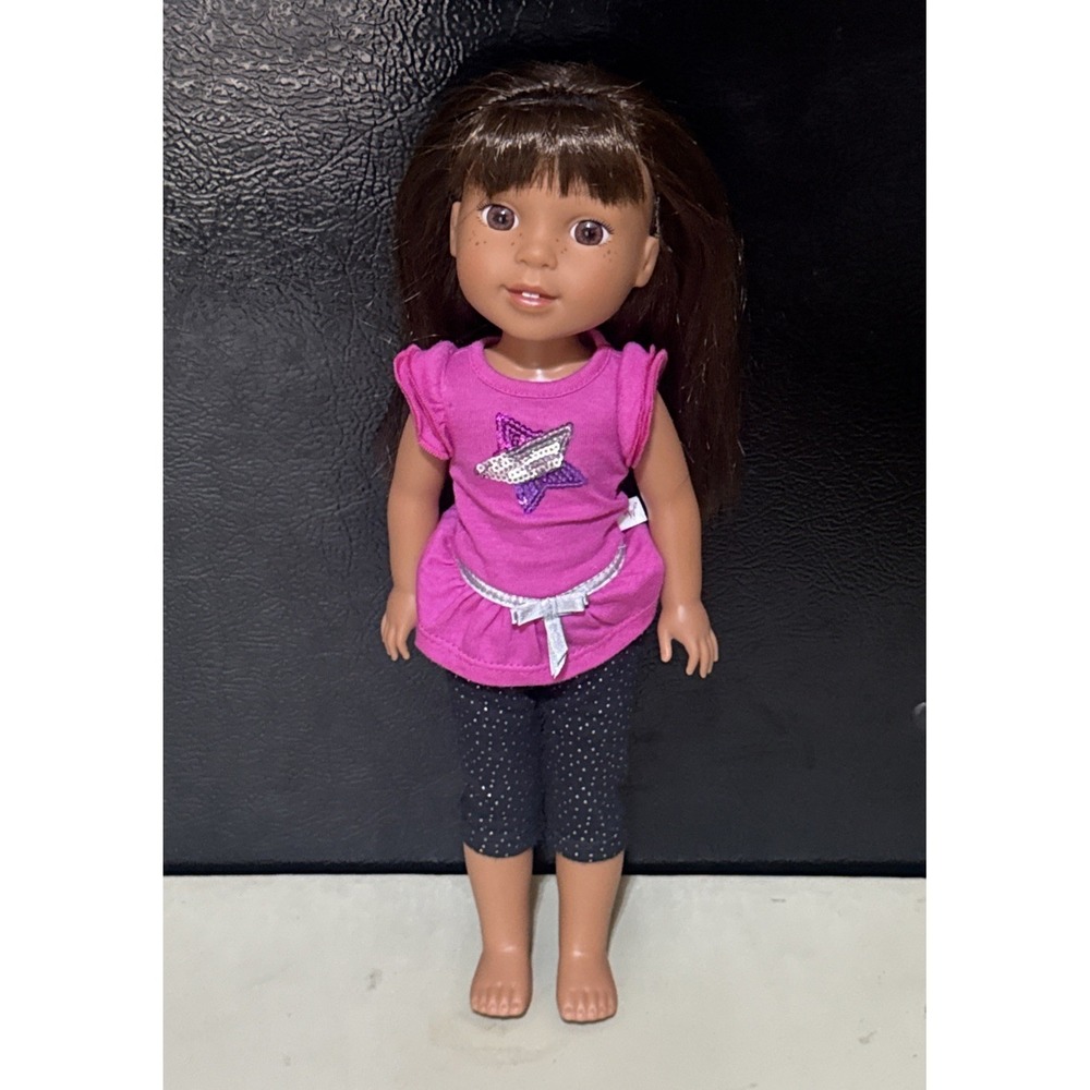 American Girl Wellie Wishers Ashlyn Brown Hair Eyes Freckles 14" Rockstar Outfit